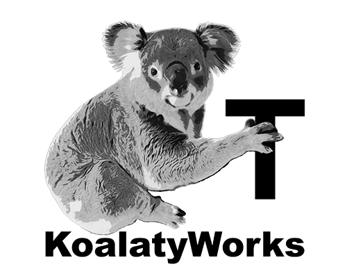KoalatyWorks logo: a koala holding a capital letter T, with the words KoalatyWorks in all capitals underneath